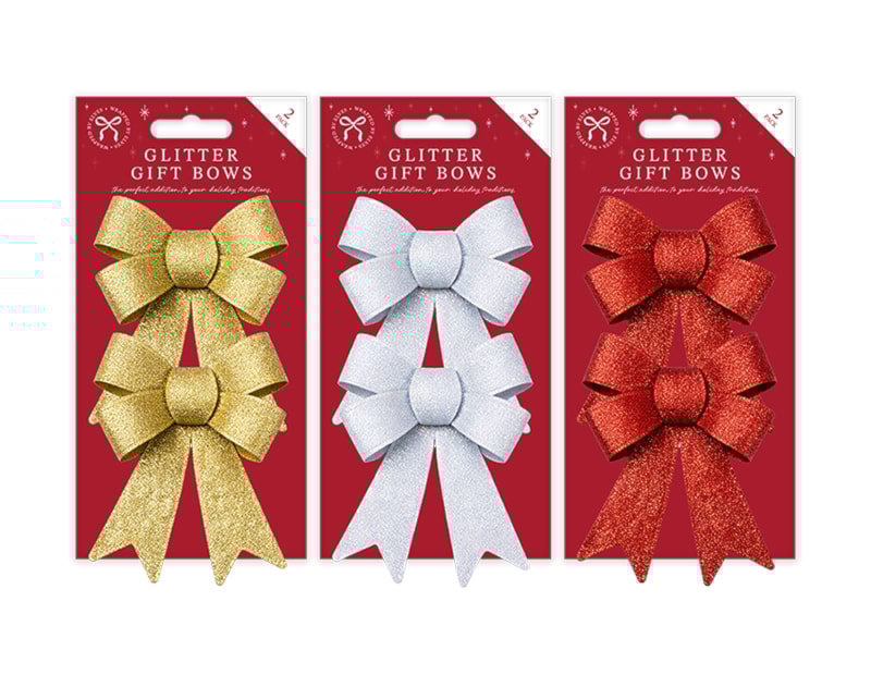 Wholesale Christmas Glitter Gift Bows 2pk Wholesale Christmas Glitter Gift Bows 2pk