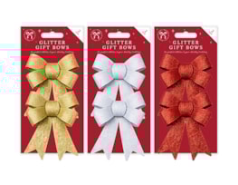 Wholesale Christmas Glitter Gift Bows 2pk