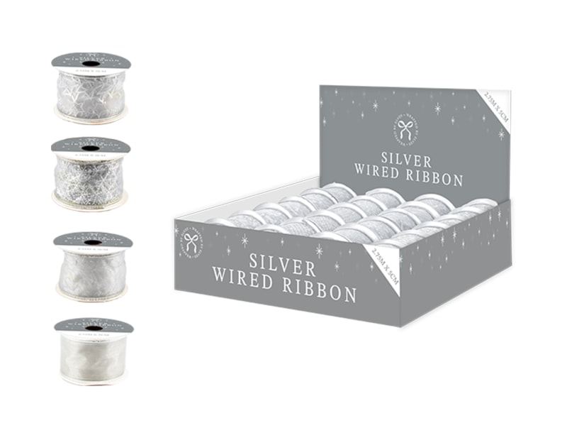 Wholesale Silver Christmas Wired Ribbon Wholesale Silver Christmas Wired Ribbon