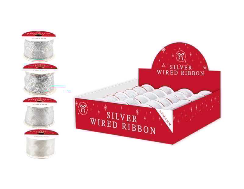 Wholesale Silver Christmas Wired Ribbon Wholesale Silver Christmas Wired Ribbon