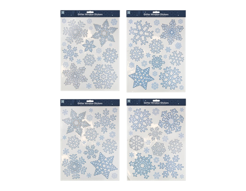 Wholesale Glitter Snowflake Window Stickers | Bulk Buy Christmas Decorations Wholesale Glitter Snowflake Window Stickers