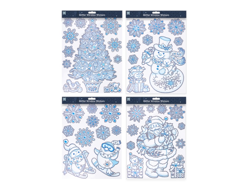 Wholesale Christmas Glitter Window Stickers | Bulk Buy Christmas Decorations Wholesale Christmas Glitter Window Stickers