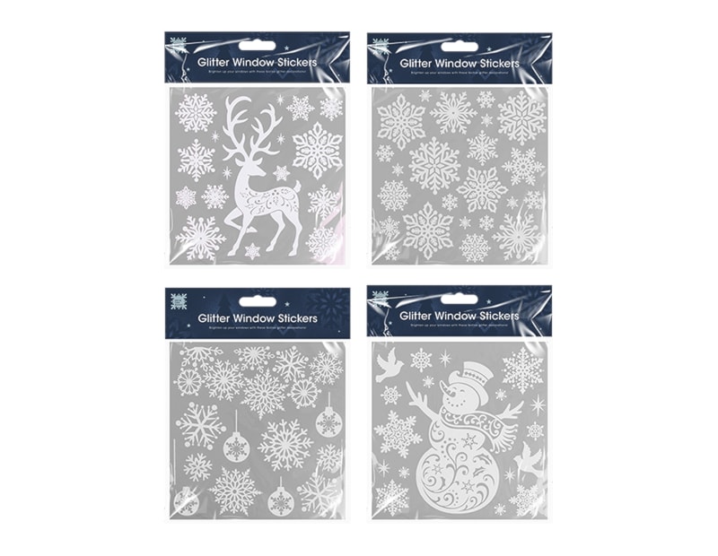 Wholesale Glitter Christmas Window Stickers | Bulk Buy Christmas Decorations Wholesale Glitter Christmas Window Stickers