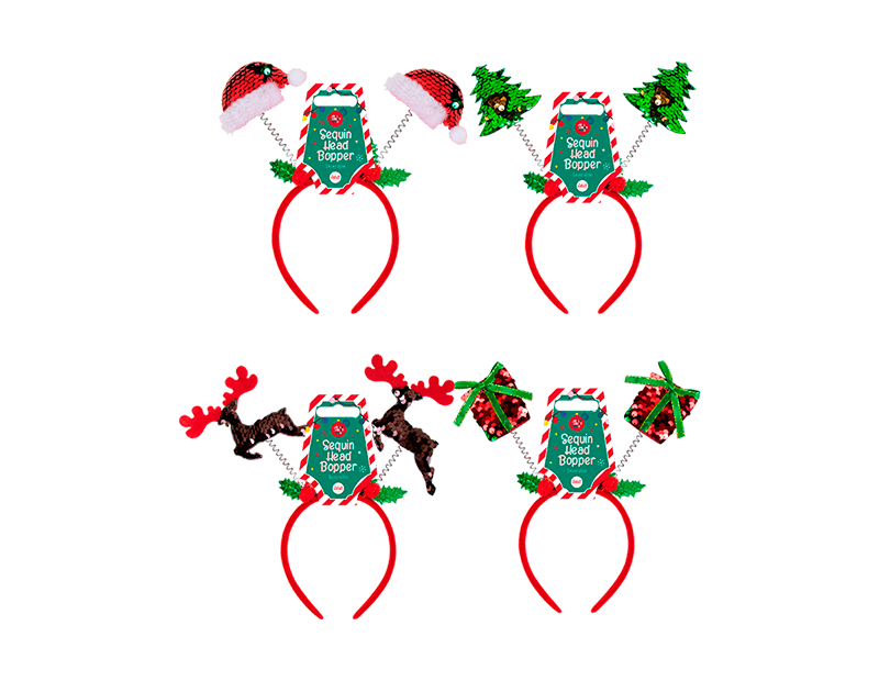 Wholesale Reversible Sequin Christmas Head Boppers | Bulk Buy Christmas Dress Up