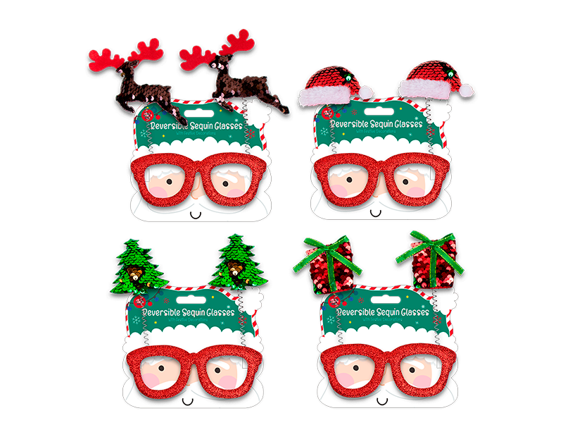 Wholesale Reversible Sequin Christmas Glasses | Bulk Buy Christmas Dress Up
