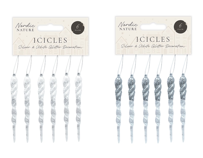 Wholesale Silver & White Acrylic Glitter Icicles Wholesale Silver & White Acrylic Glitter Icicles