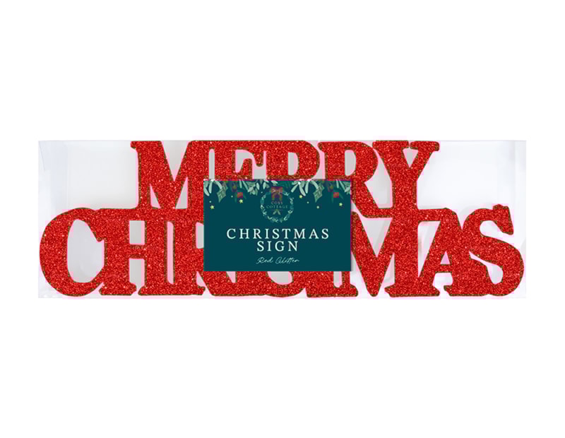 Wholesale Red Merry Christmas Glitter Signs | Bulk Buy Christmas Decorations Wholesale Red Merry Christmas Glitter Signs
