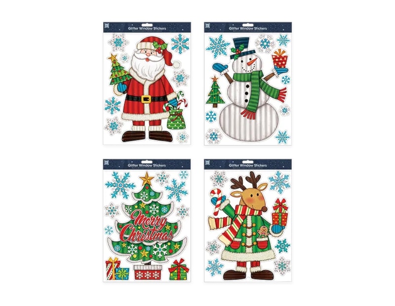 Wholesale Xmas Figures Glitter Finish Window Stickers | Bulk Buy Christmasa Wholesale Xmas Figures Glitter Finish Window Stickers | Bulk Buy Christmasa
