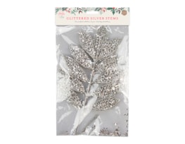 Wholesale Silver Glitter Stems 43cm 3 Pack christmas picks wholesale uk
