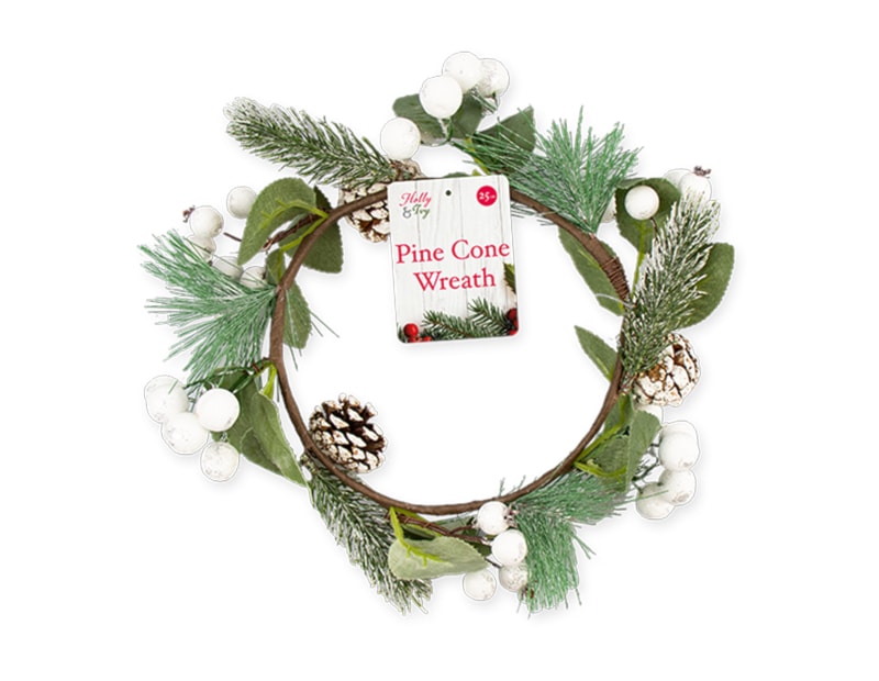 Wholesale Pine Cone / Mistletoe Wreath 25cm Wholesale Pine Cone / Mistletoe Wreath 25cm