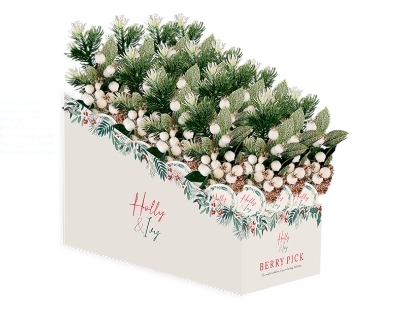 Wholesale Artificial White Berry Pick 27cm CDU Wholesale Artificial White Berry Pick 27cm CDU