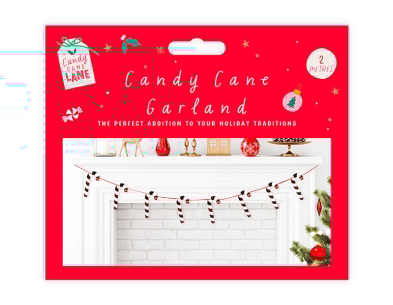 Wholesale Foiled Candy Cane Garland | Bulk Buy Christmas Partyware Wholesale Foiled Candy Cane Garland