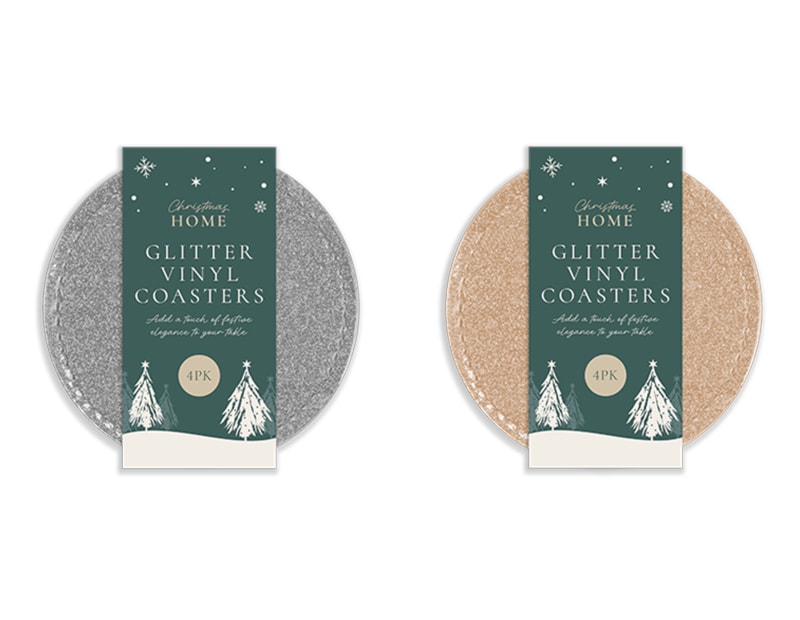 Wholesale Glitter Vinyl Coasters | Bulk Buy Christmas Homeware Wholesale Glitter Vinyl Coasters | Bulk Buy Christmas Homeware