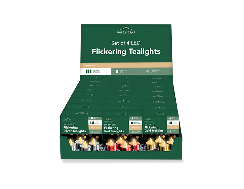 Wholesale LED Metallic Flickering Tea Lights | Bulk Buy Christmas Decorations