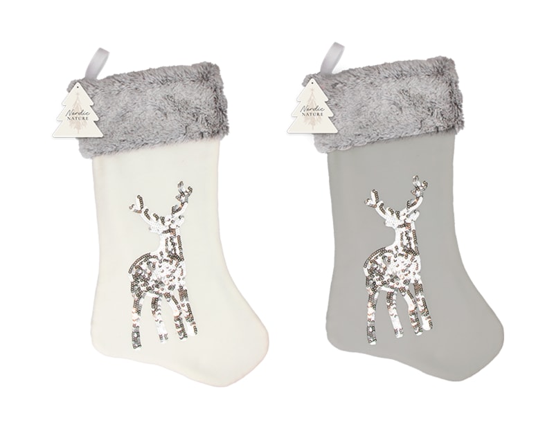 Wholesale Sequin Reindeer Faux Fur Stocking | Bulk Buy Christmas Stockings Wholesale Sequin Reindeer Faux Fur Stocking