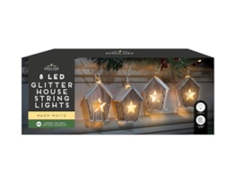Wholesale 8 LED Wooden Glitter House string lights 1.4M | xmas led lights bulk buy christmas lights