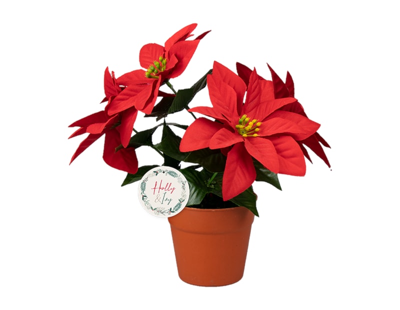 Wholesale Red Poinsettia in plastic Pot 23cm wholesale artificial christmas wreaths