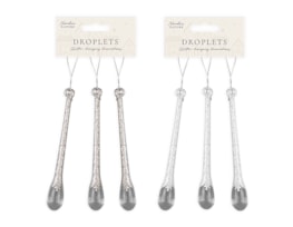 Wholesale Silver/ White glitter decorations 3-pk Wholesale Silver/ White glitter decorations 3-pk