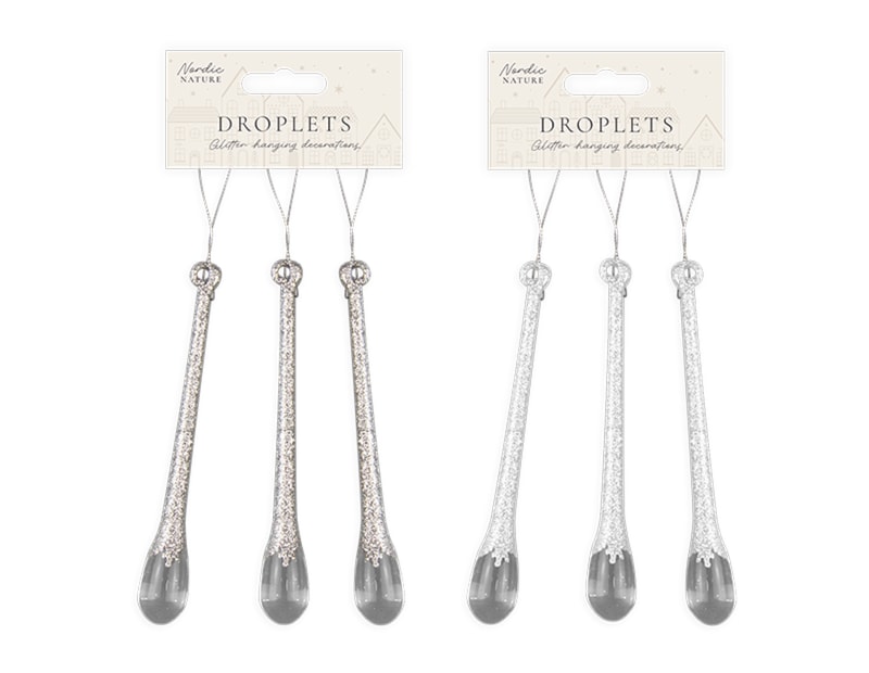 Wholesale Silver/ White glitter decorations 3-pk Wholesale Silver/ White glitter decorations 3-pk