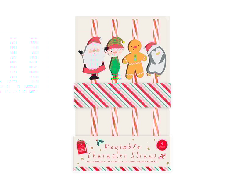 Wholesale Festive Character Re-usable Straws 4pk Wholesale Festive Character Re-usable Straws 4pk