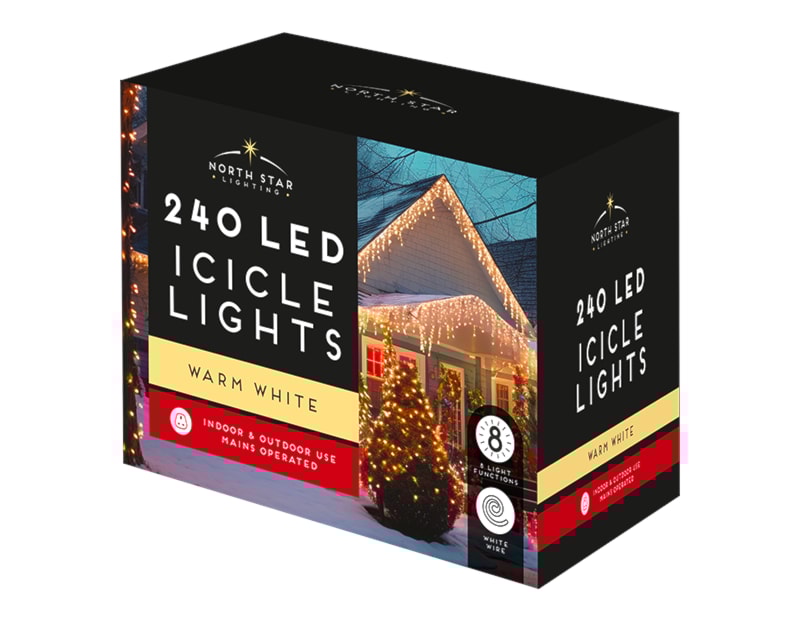 Wholesale 240 Led Mains Operated Icicles Lights - Warm White Wholesale 240 Led Mains Operated Icicles Lights - Warm White