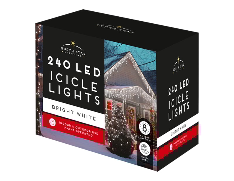 Wholesale 240 Led Mains Operated Icicles Lights - Bright White Wholesale 240 Led Mains Operated Icicles Lights - Bright White