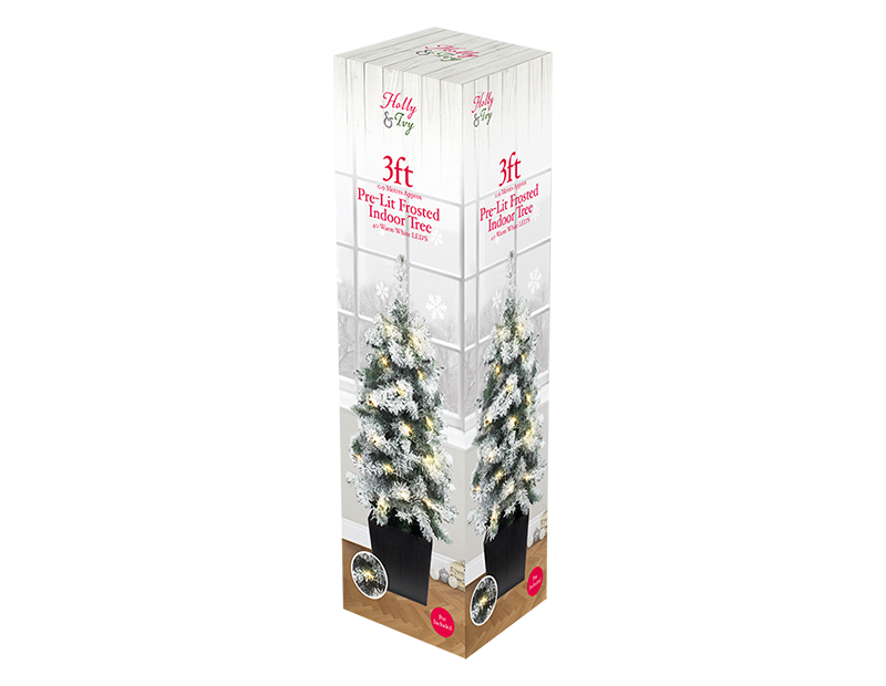 Wholesale Pre-Lit Frosted Christmas Potted Tree 3ft