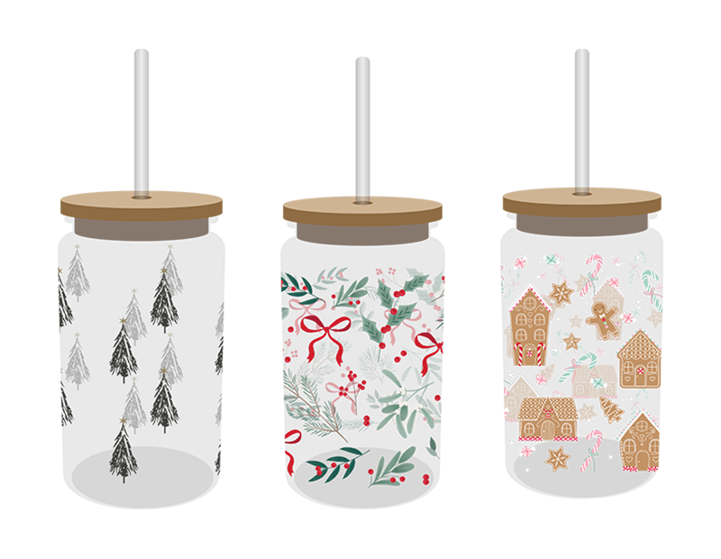 Wholesale Festive Glass Drinking Cup with straw 480ml