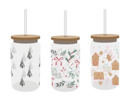 Wholesale Festive Glass Drinking Cup with straw 480ml Wholesale Festive Glass Drinking Cup with straw 480ml