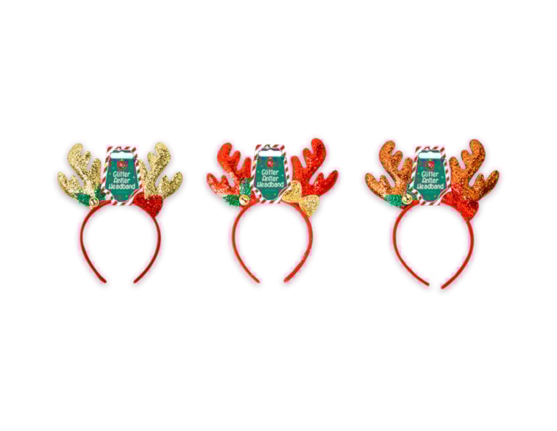 Wholesale Christmas Glitter Antler with Bow Headband Wholesale Christmas Glitter Antler with Bow Headband