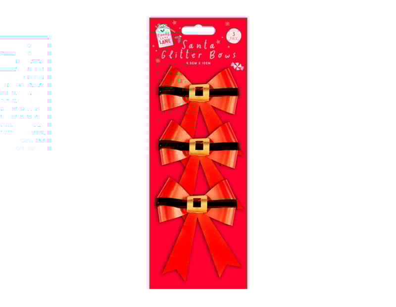 Wholesale Santa Glitter Bows 3pk Wholesale Santa Glitter Bows 3pk