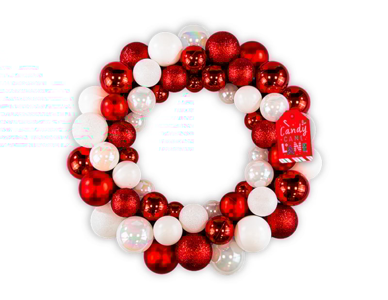 Wholesale Candy Cane Bauble Wreath 35cm Wholesale Candy Cane Bauble Wreath 35cm