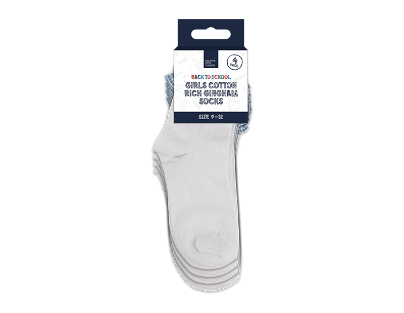 Wholesale Girls Cotton Rich Gingham Socks 4pk 4 asstd sizes