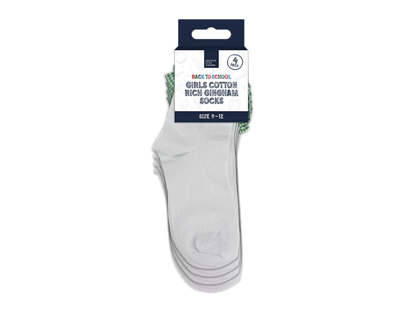 Wholesale Girls Cotton Rich Gingham Socks 4pk 4 asstd sizes