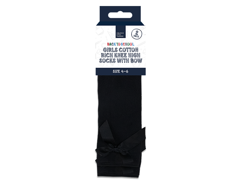 Wholesale Girls Cotton Rich Knee Socks with Bow 2pk 4 asstd sizes