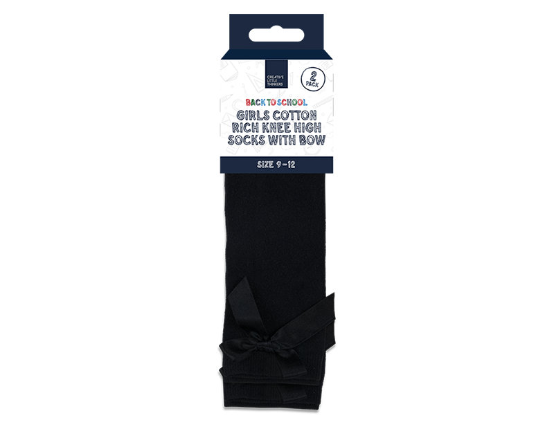 Wholesale Girls Cotton Rich Knee Socks with Bow 2pk 4 asstd sizes