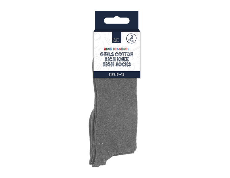 Wholesale Girls Cotton Rich Knee High Socks 3pk 4 asstd sizes