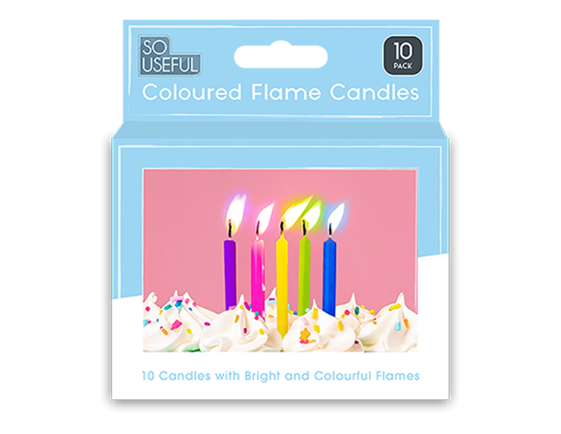 Wholesale Coloured Flame Party Candles 10pk With Clip Strip