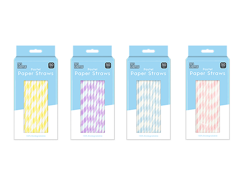 Wholesale Pastel Paper Straws 50pk With Clip Strip