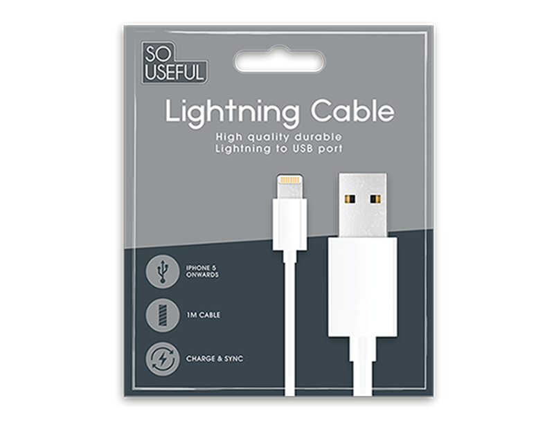 Wholesale Lightning to USB White Cable 1m With Clip Strip