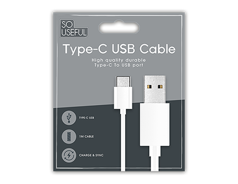 Wholesale Type-C to USB White Cable 1m With Clip Strip