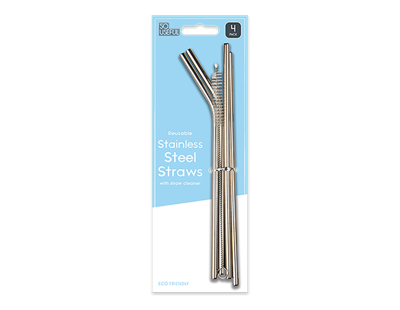 Wholesale Reusable Metal Straw Including Cleaner With Clip Strip