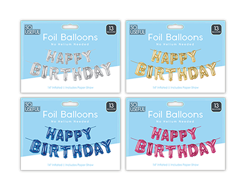 Wholesale Metallic Happy Birthday Foil Balloons With Clip Strip