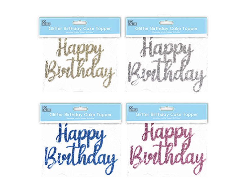 Wholesale Glitter Happy Birthday Cake Topper With Clip Strip