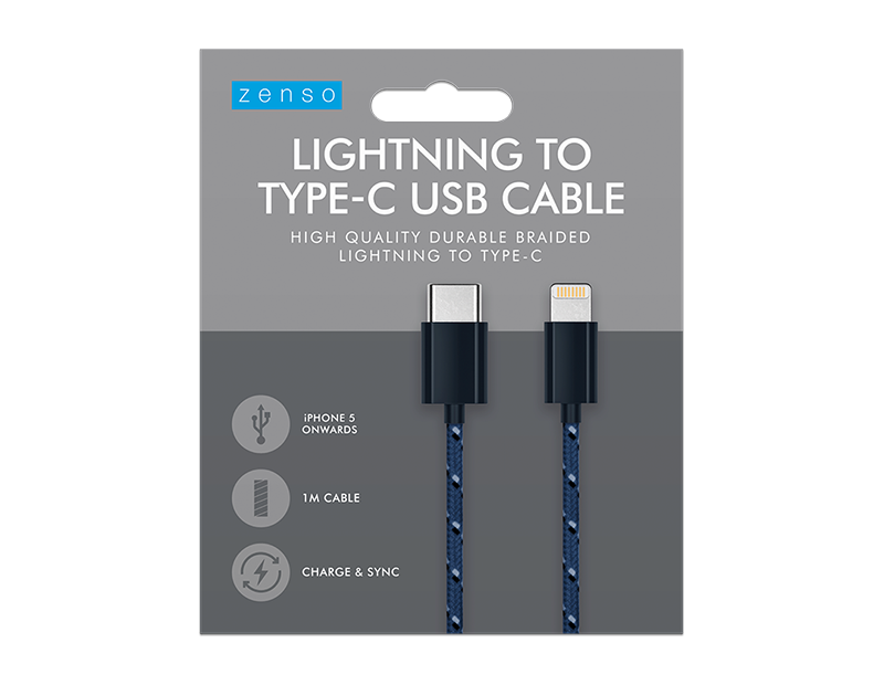 Wholesale Braided Type C To Lightening Cable 1m