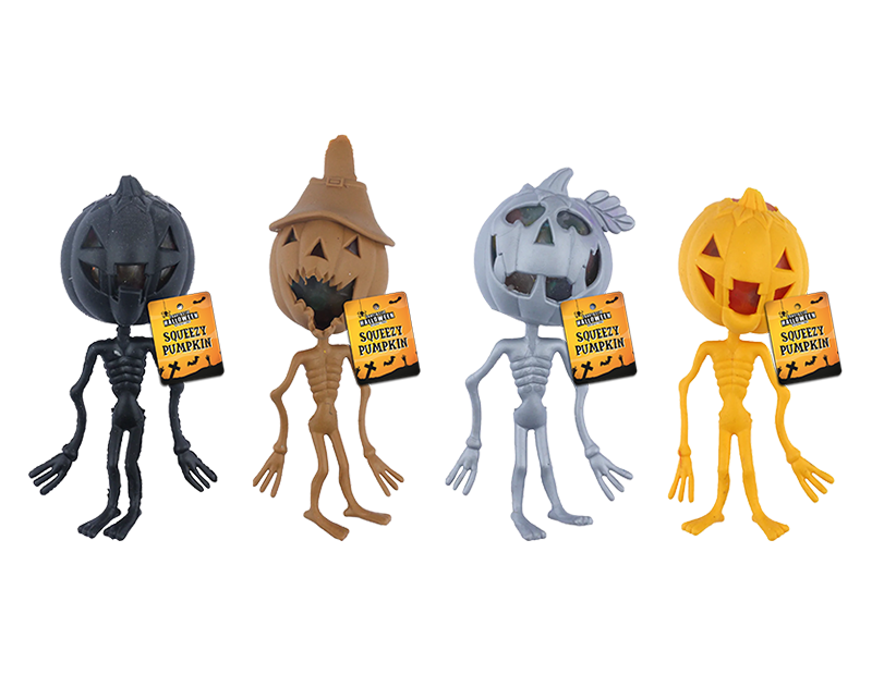 Wholesale Halloween Squeeze Pumpkin Toy with Beads PDQ