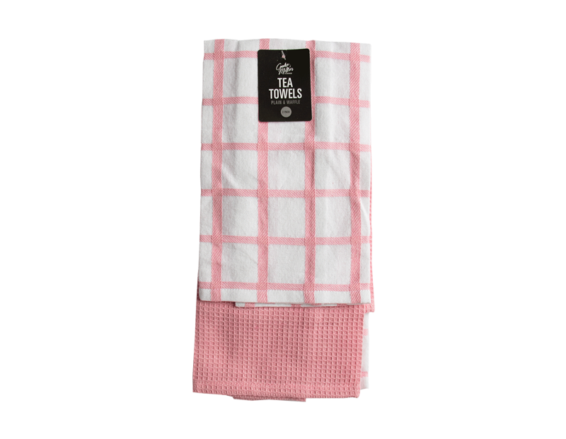 Plain & Waffle Tea Towels - 2 Pack