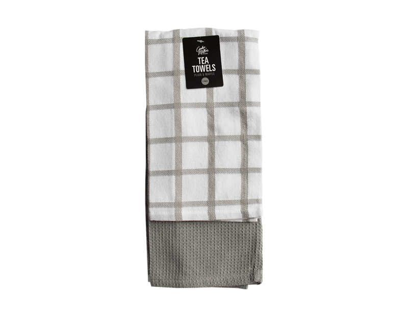 Plain & Waffle Tea Towels - 2 Pack