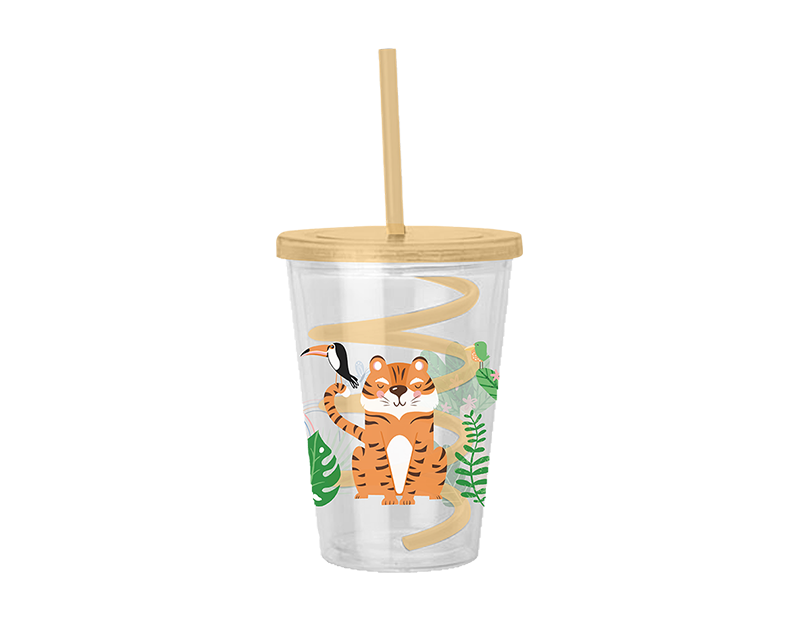 Animal Printed Plastic Cup & Swirly Straw
