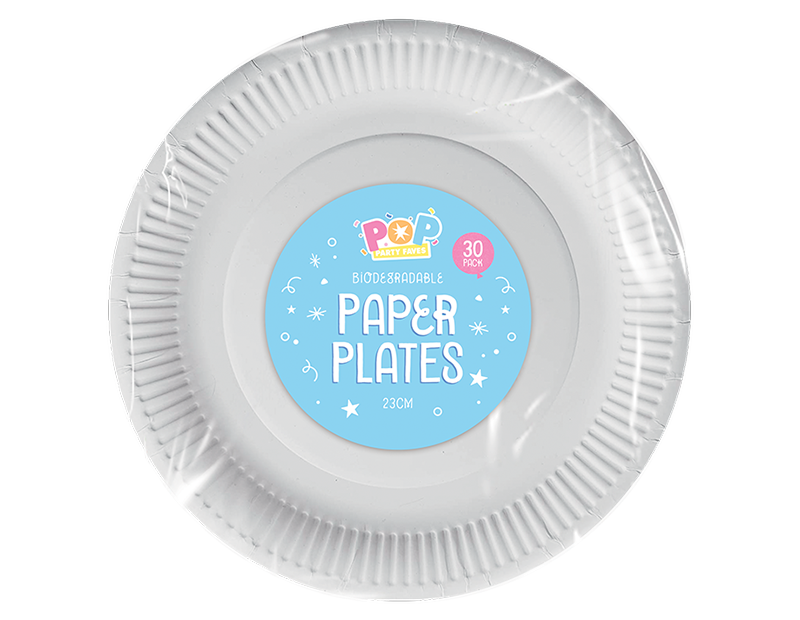 White paper plates 23cm 30pk PDQ